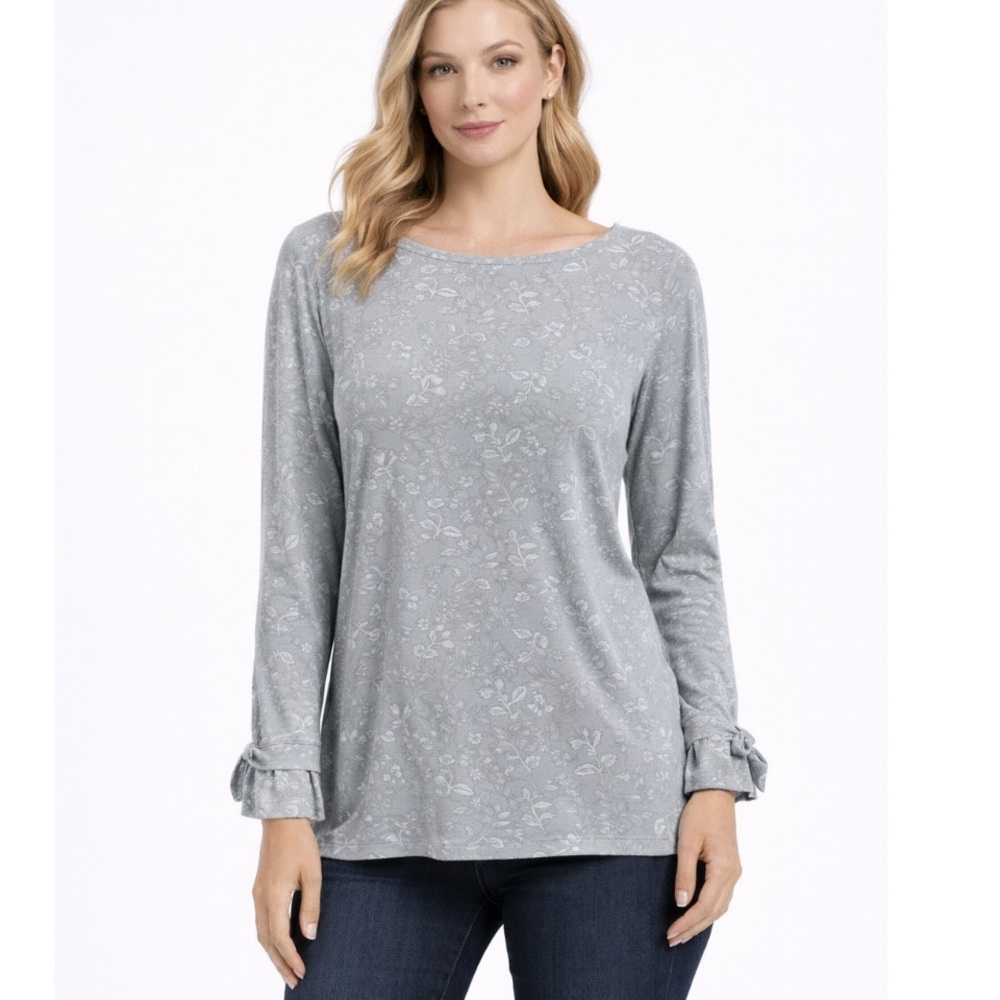 BANANA REPUBLIC Gray Cuff  Tie Detail Long Sleeve Blouse M NWOT